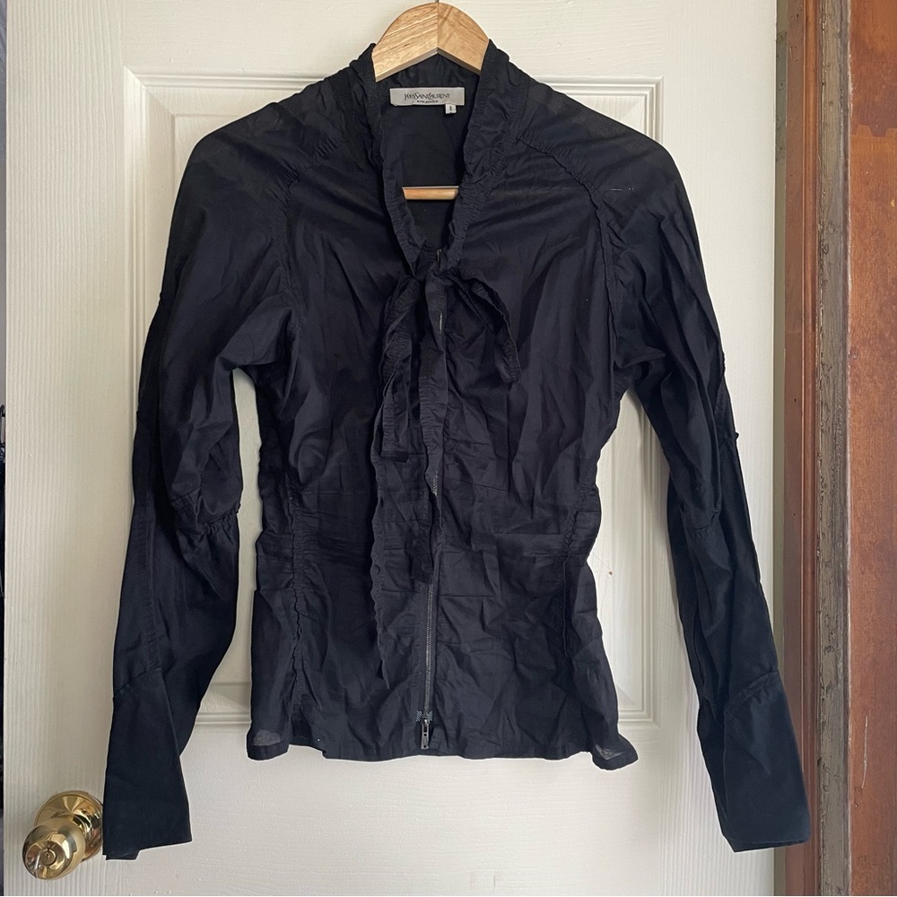 YSL ZIP UP BLOUSE WITH NECK TIE